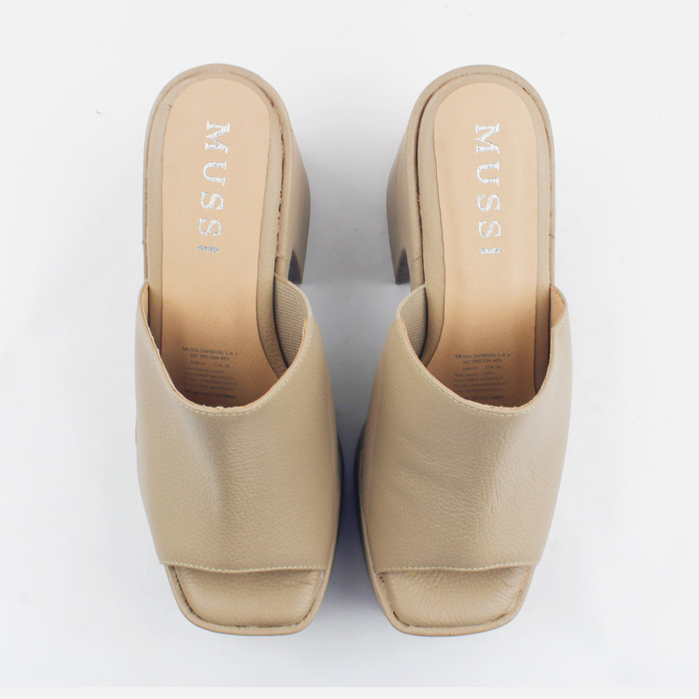 Sandalia tacon plataforma celestina de cuero para mujer - Taupe