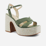 Sandalia tacon plataforma artemisa de cuero para mujer - Verde