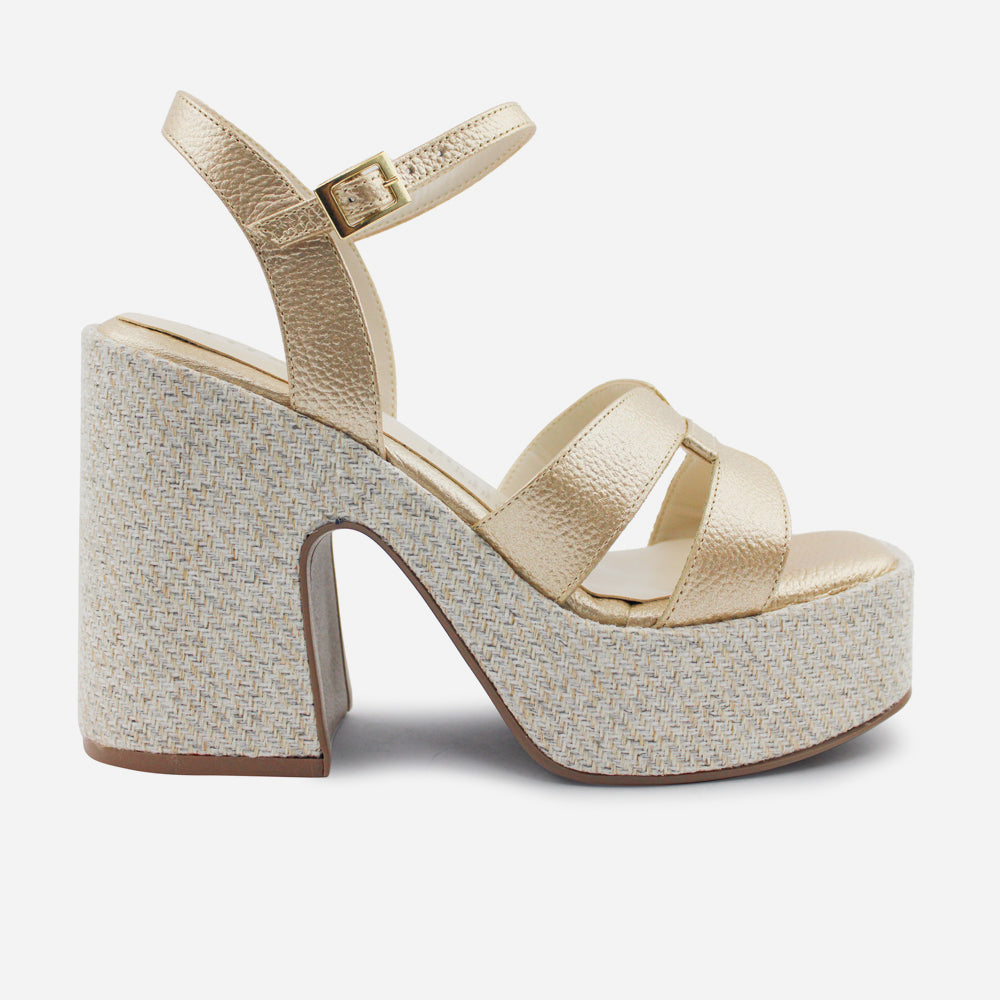 Sandalia tacon plataforma artemisa de cuero para mujer - Oro