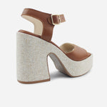 Sandalia tacon plataforma cerys de cuero para mujer - Miel