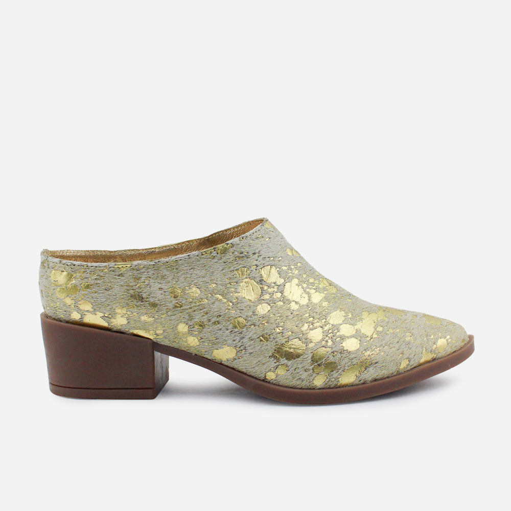 Zueco tacon deka de cuero carnaza para mujer - Oro