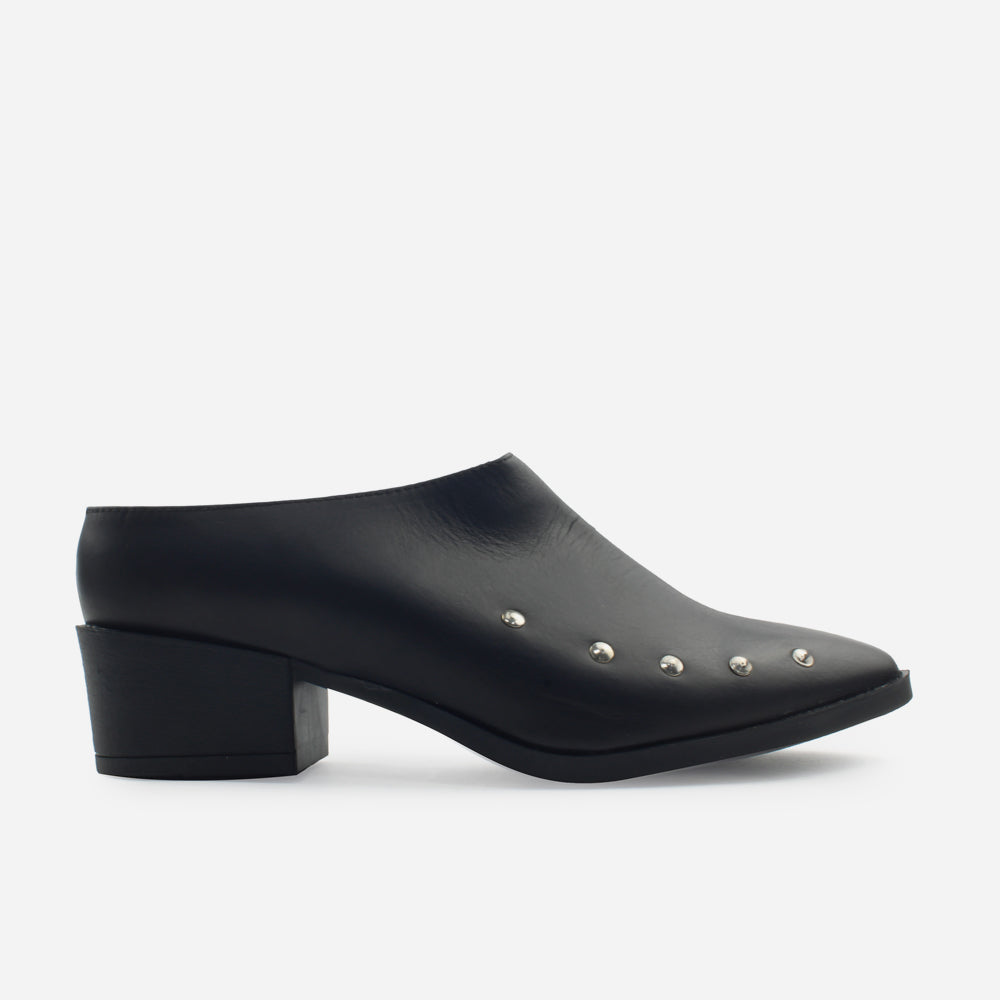 Zueco tacon matilda de cuero para mujer - Negro