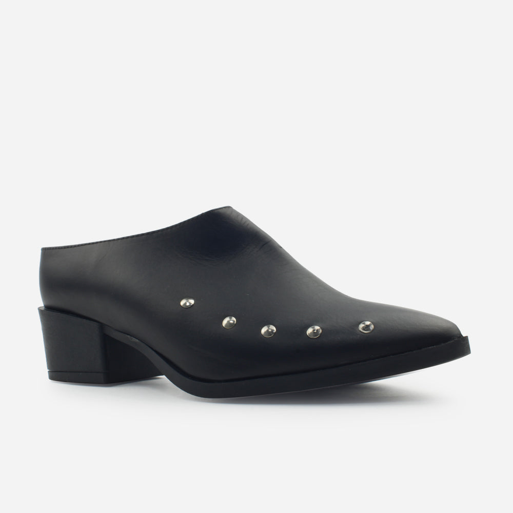 Zueco tacon matilda de cuero para mujer - Negro