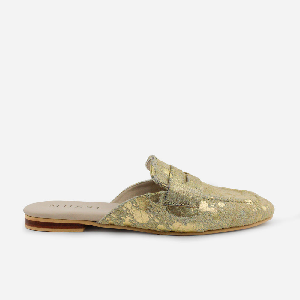Zueco plano seraphina de cuero para mujer - Oro