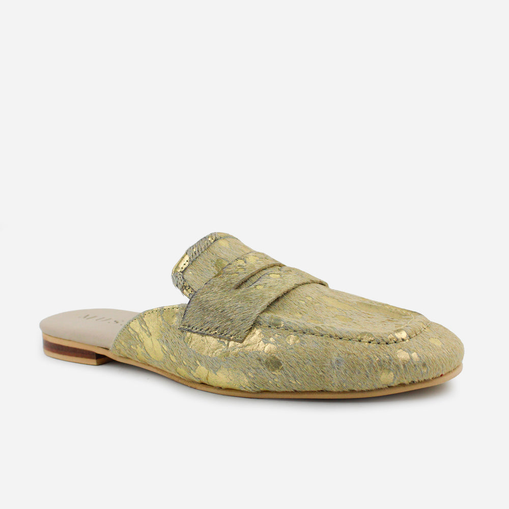 Zueco plano seraphina de cuero para mujer - Oro