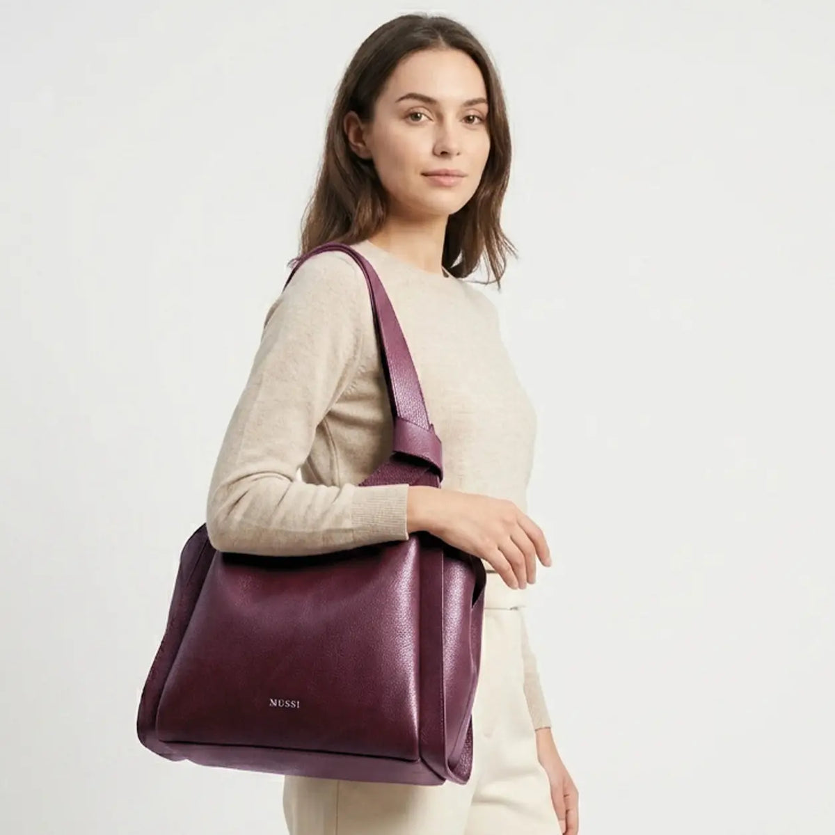 Bolso manos libres paulette de cuero para mujer - Vino