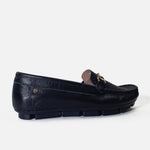 Mocasin plano ondina de cuero para mujer - Negro
