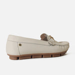 Mocasin plano ondina de cuero para mujer - Hueso