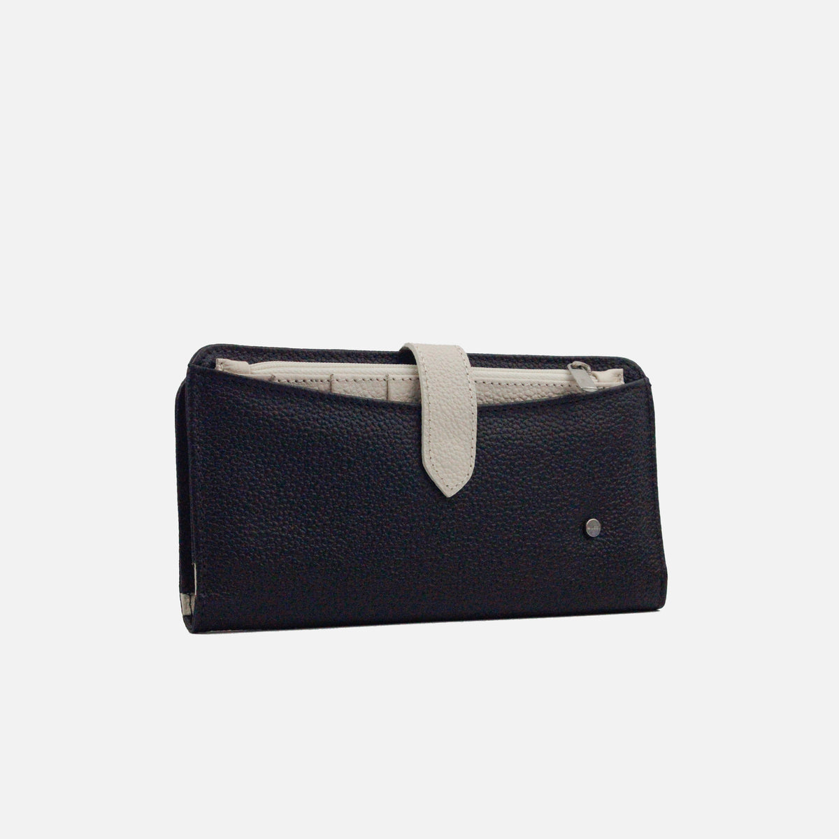 Billetera primavera de cuero para mujer - Negro