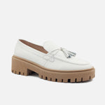 Mocasin tractorado olga de cuero para mujer - Hueso