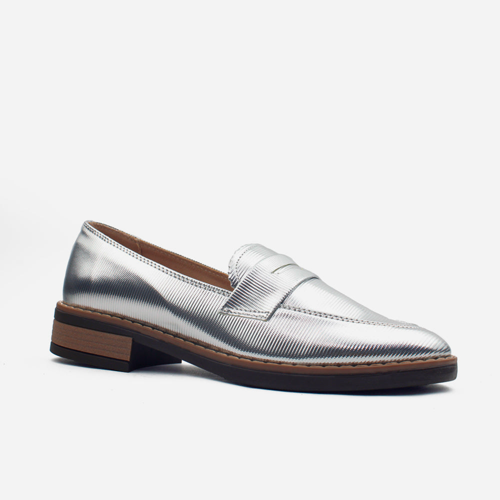 Mocasin plano vania de sintético para mujer - Plata