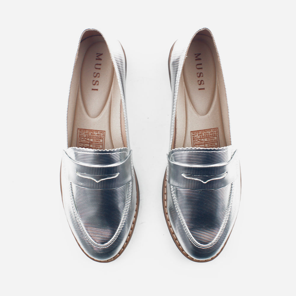 Mocasin plano vania de sintético para mujer - Plata