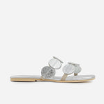 Sandalia plana sixtina de cuero para mujer - Plata