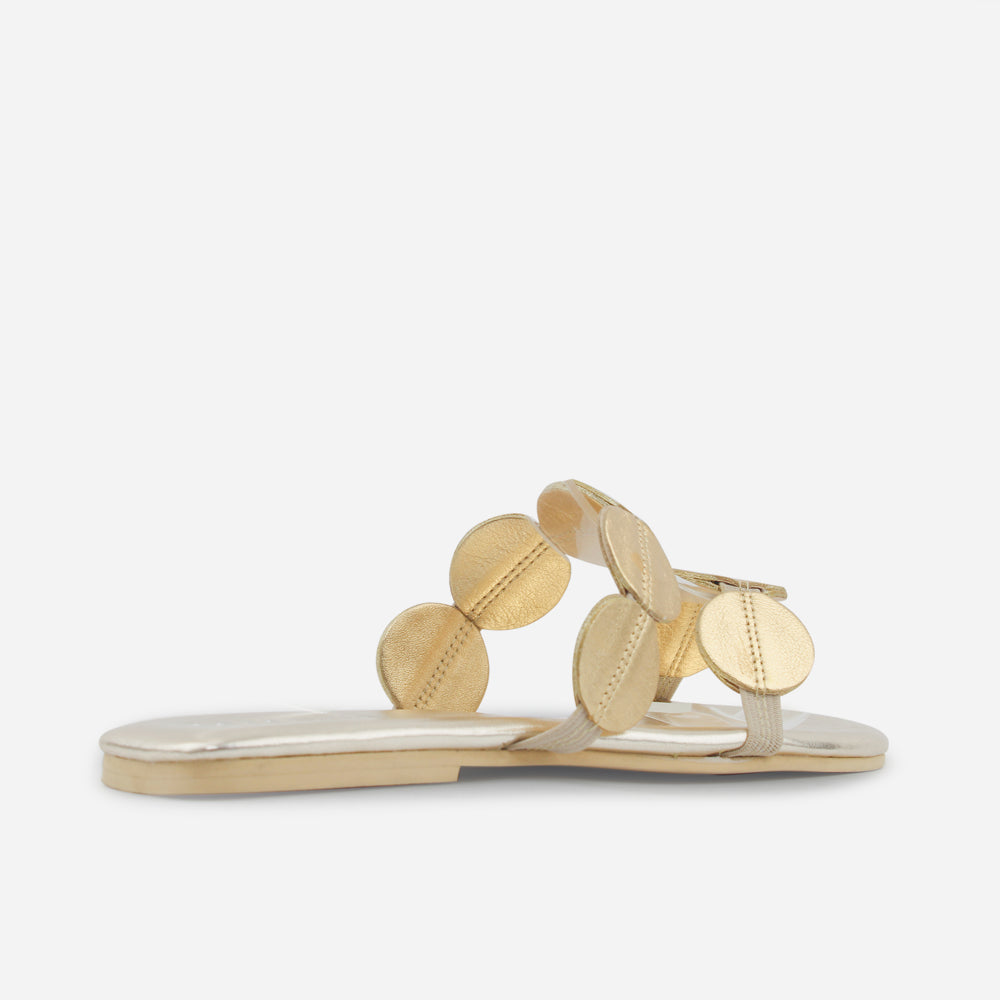 Sandalia plana sixtina de cuero para mujer - Oro