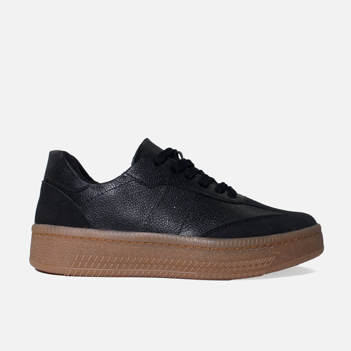 Tenis con plataforma nayen de cuero para mujer - Negro