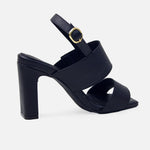 Sandalia tacon selia de cuero para mujer - Negro