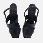 Sandalia tacon selia de cuero para mujer - Negro