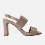 Sandalia tacon selia de cuero para mujer - Taupe