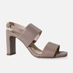 Sandalia tacon selia de cuero para mujer - Taupe