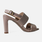 Sandalia tacon selia de cuero para mujer - Taupe