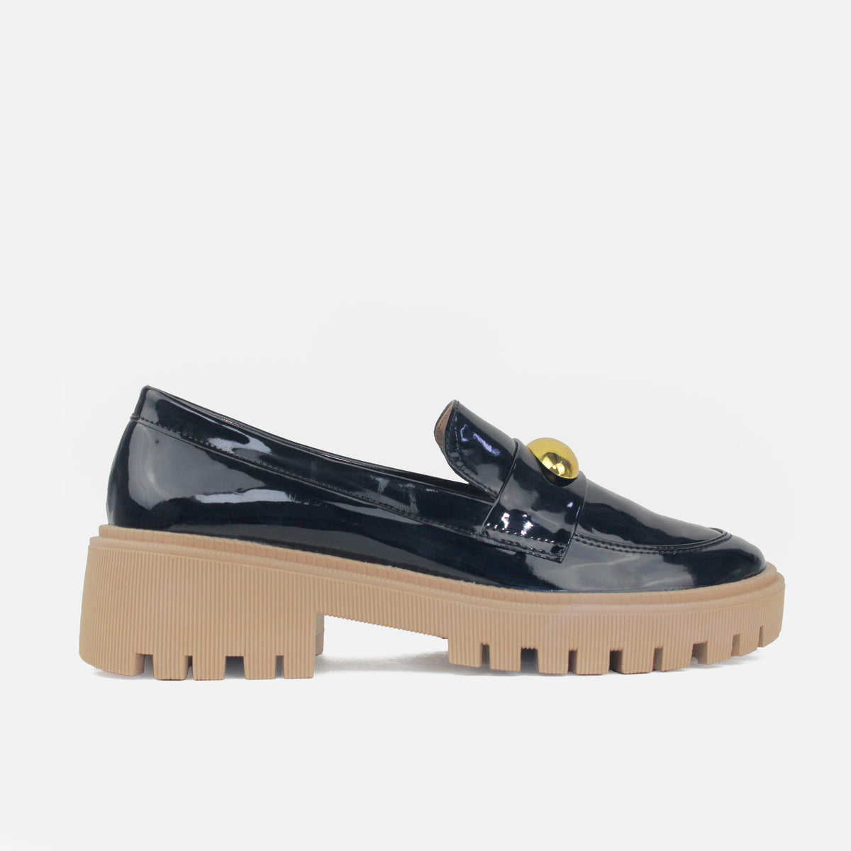 Mocasin tractorado ombra de sintético para mujer - Negro