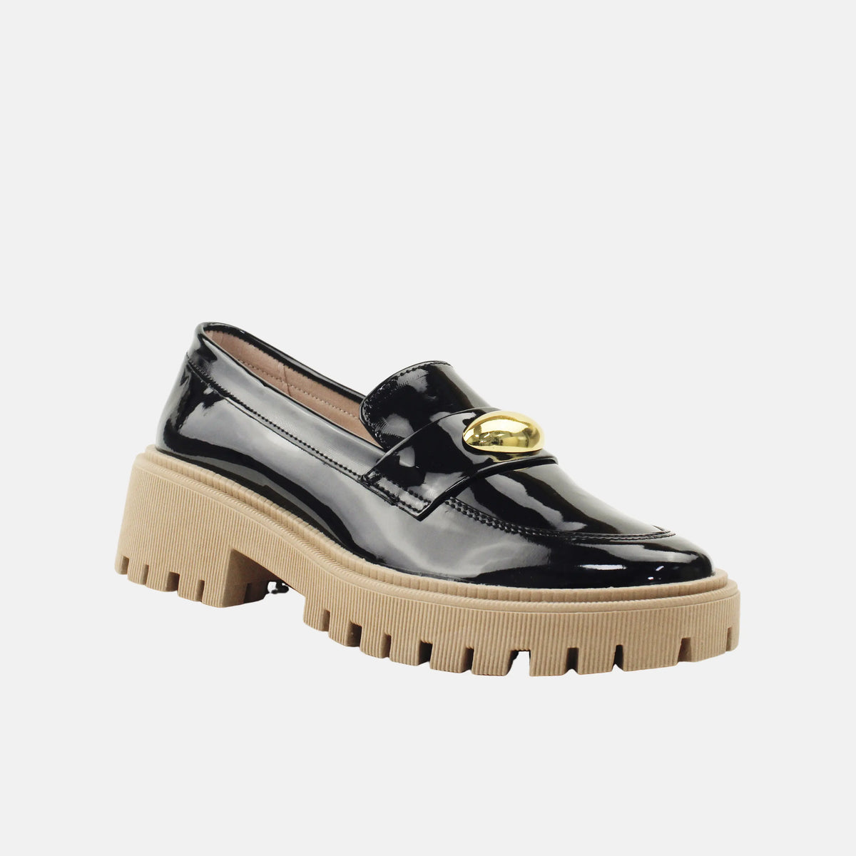 Mocasin tractorado ombra de sintético para mujer - Negro