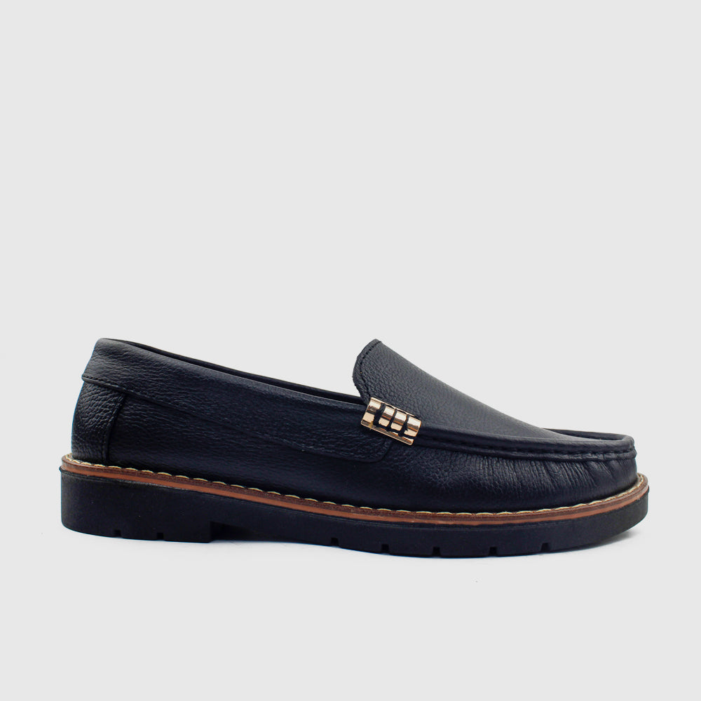 Mocasin plano ema de cuero para mujer - Negro