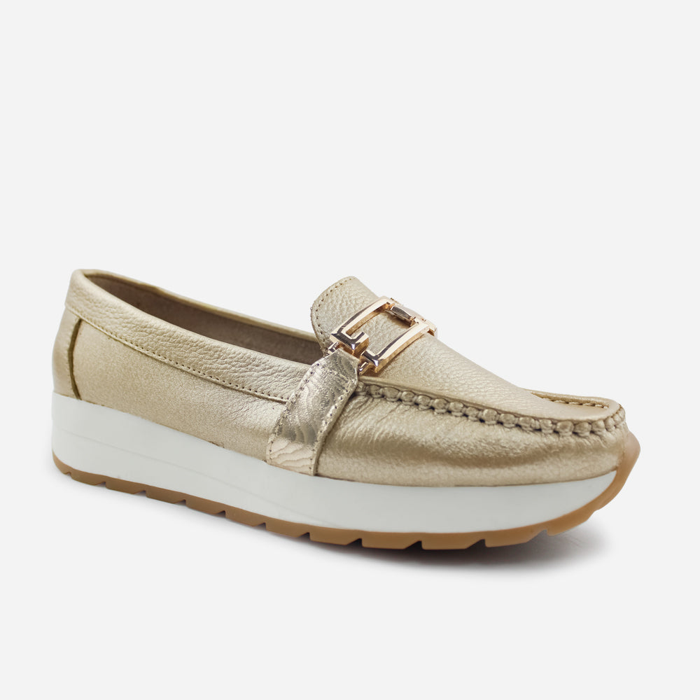 Mocasin plataforma vivienne de cuero para mujer - Oro