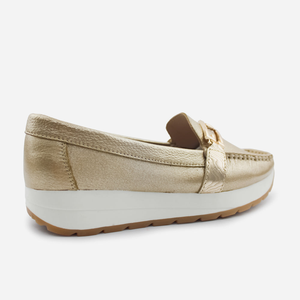 Mocasin plataforma vivienne de cuero para mujer - Oro