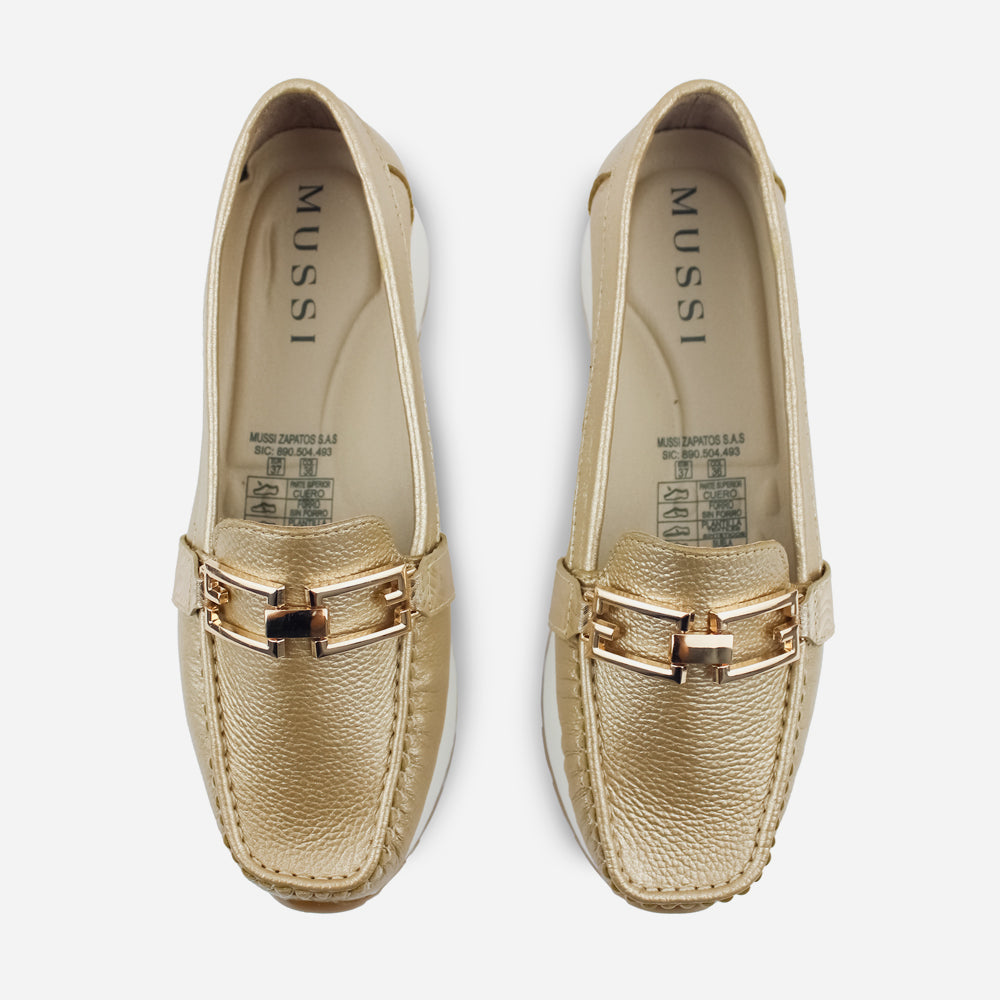 Mocasin plataforma vivienne de cuero para mujer - Oro