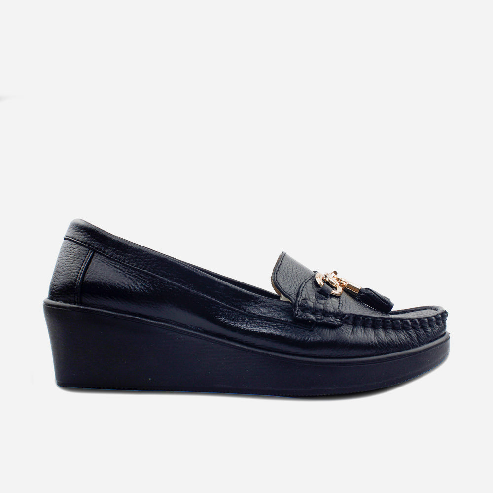 Mocasin plataforma eva de cuero para mujer - Negro