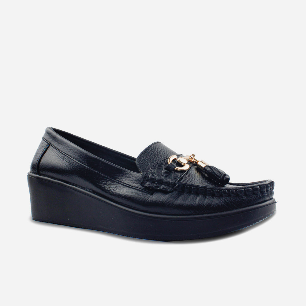 Mocasin plataforma eva de cuero para mujer - Negro