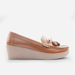 Mocasin plataforma eva de cuero para mujer - Miel