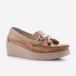 Mocasin plataforma eva de cuero para mujer - Miel