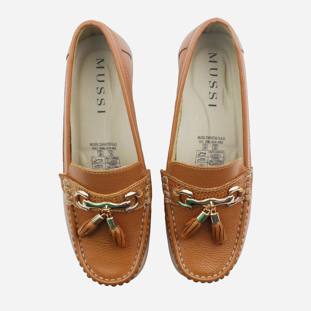 Mocasin plataforma eva de cuero para mujer - Miel
