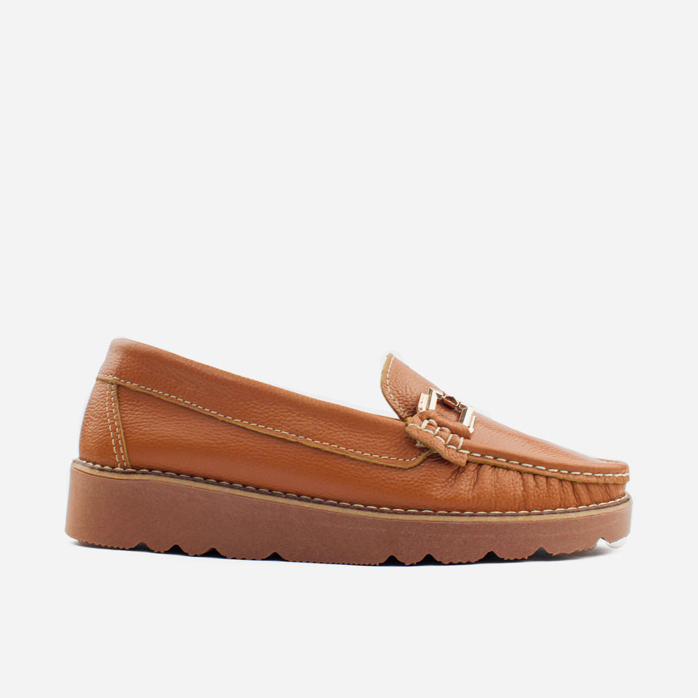 Mocasin plataforma ambarina de cuero para mujer - Miel