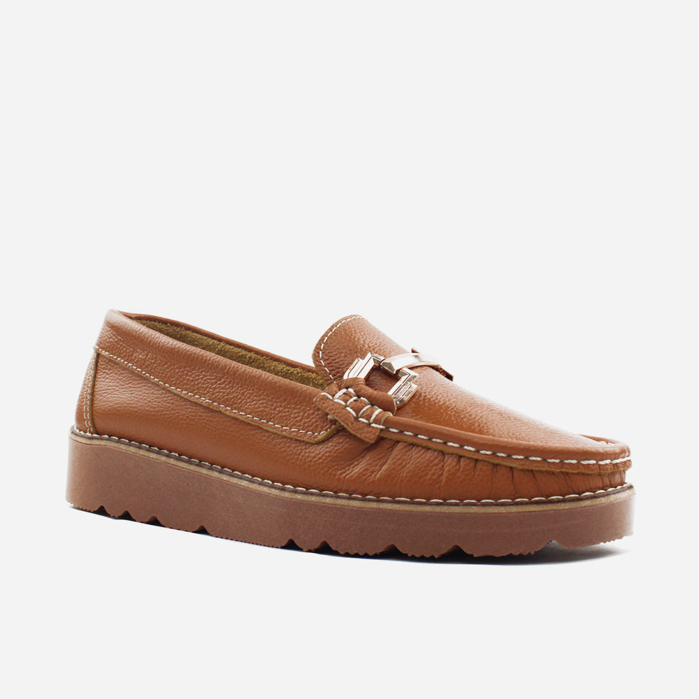 Mocasin plataforma ambarina de cuero para mujer - Miel