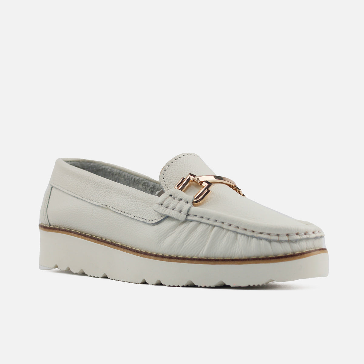 Mocasin plataforma ambarina de sintético para mujer - Hueso