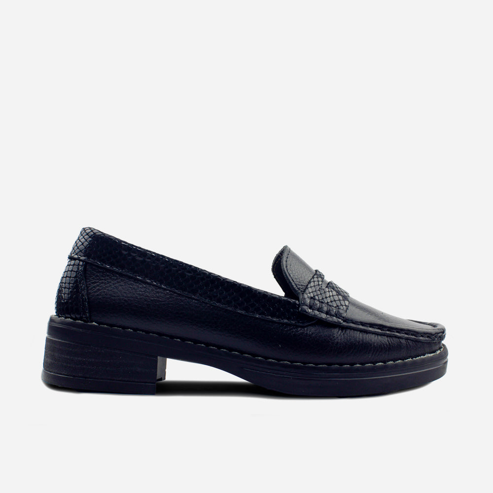 Mocasin tractorado lia de cuero para mujer - Negro