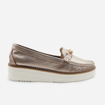 Mocasin plataforma camilla de cuero para mujer - Bronce
