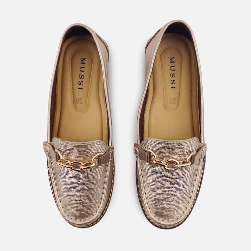 Mocasin plataforma camilla de cuero para mujer - Bronce
