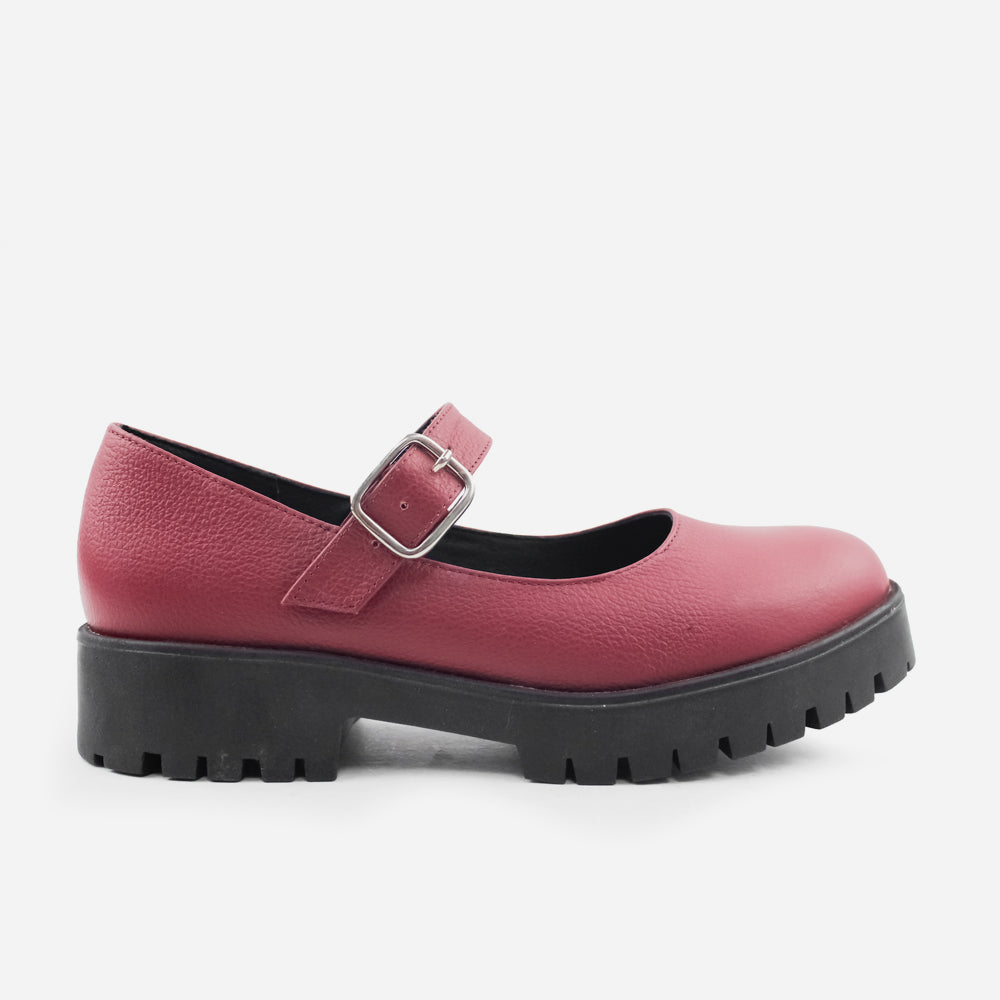 Mocasin tractorado camil de cuero para mujer - Vino