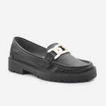 Mocasin tractorado lia de cuero para mujer - Negro