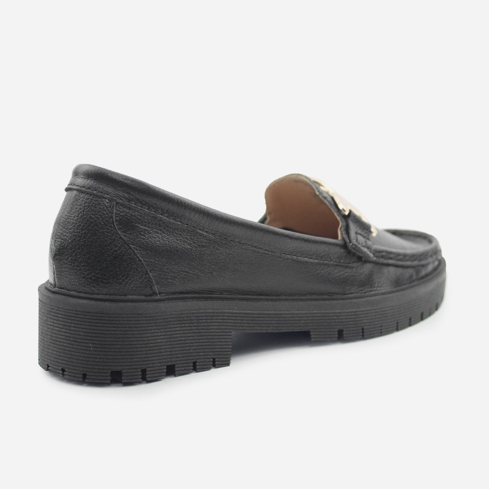 Mocasin tractorado lia de cuero para mujer - Negro