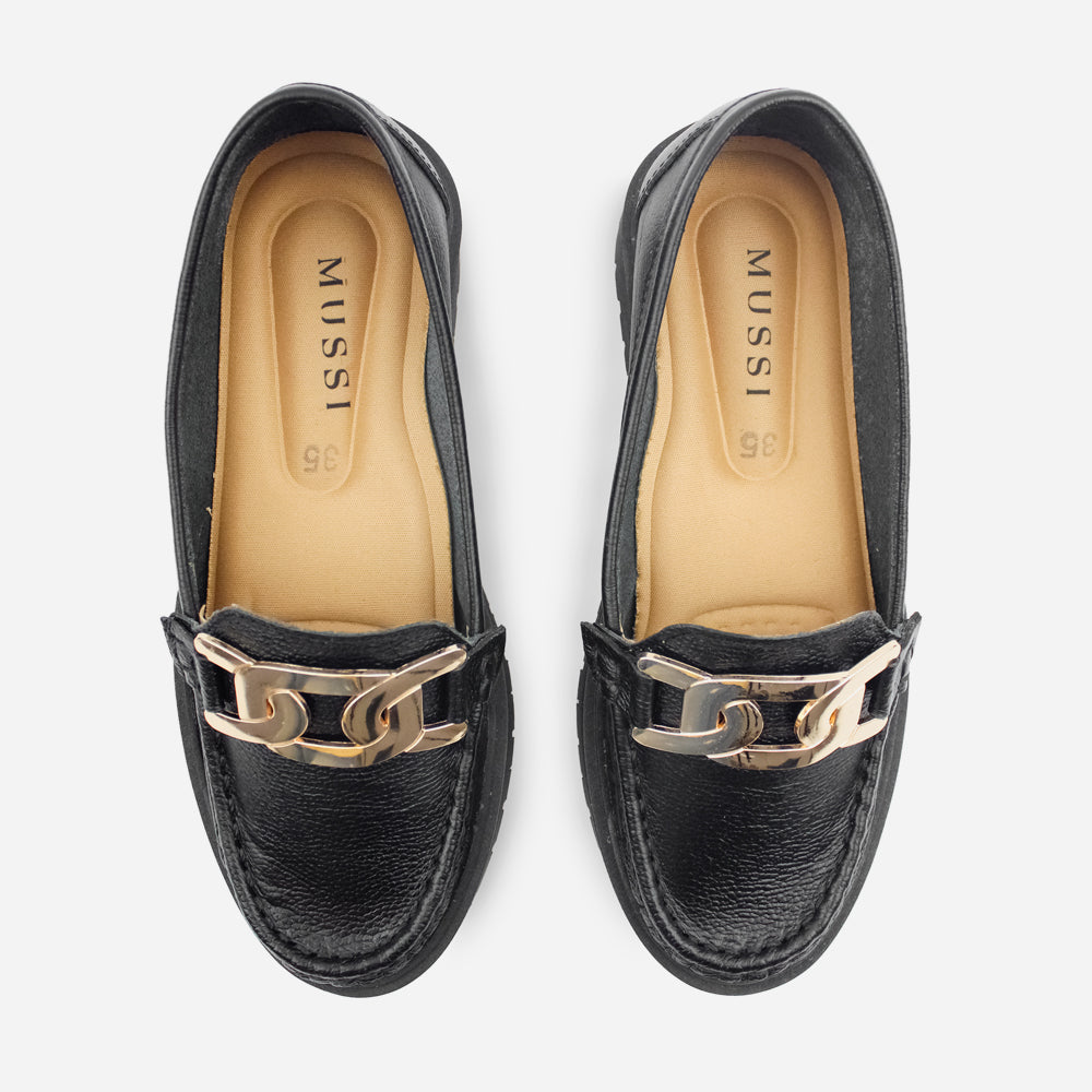 Mocasin tractorado lia de cuero para mujer - Negro
