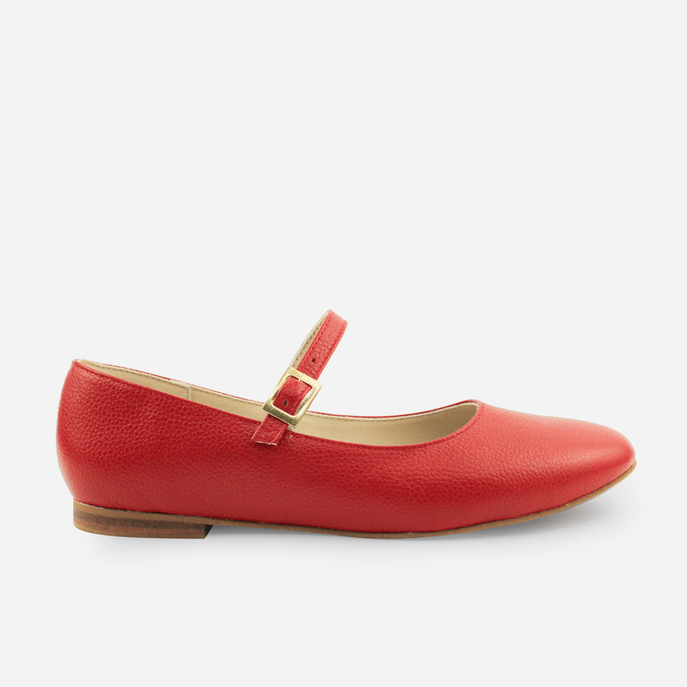 Baleta plana floral de cuero para mujer - Rojo