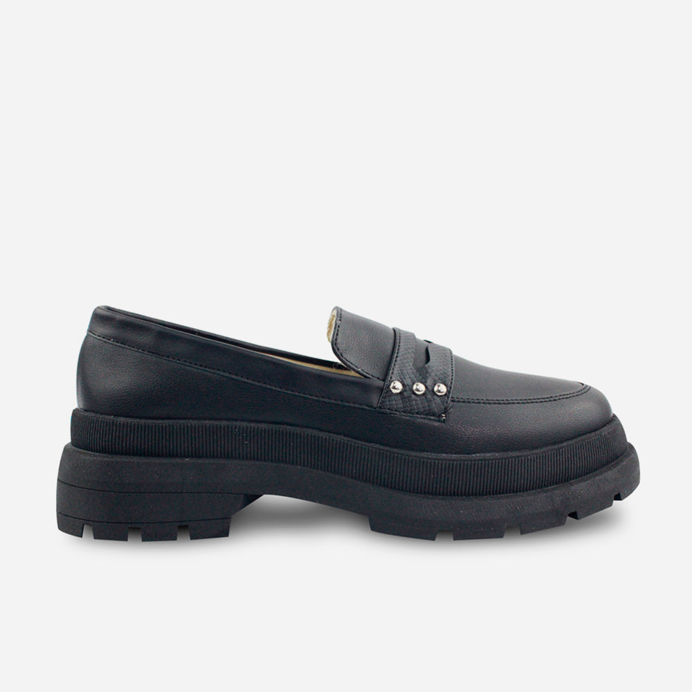 Mocasin tractorado mari de sintético para mujer - Negro