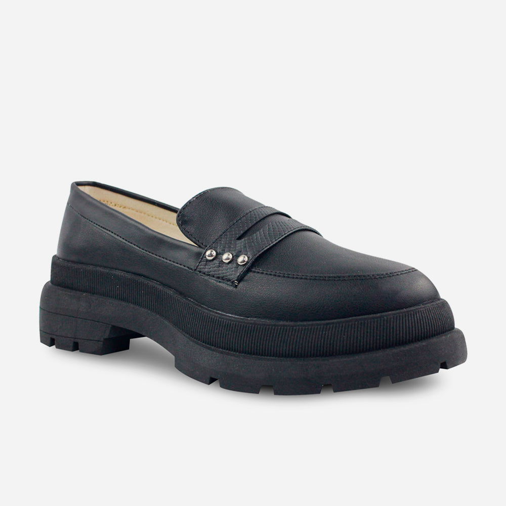Mocasin tractorado mari de sintético para mujer - Negro