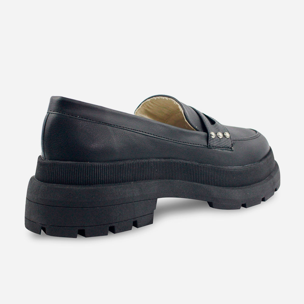 Mocasin tractorado mari de sintético para mujer - Negro