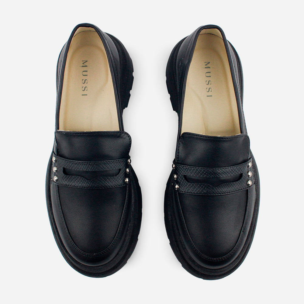 Mocasin tractorado mari de sintético para mujer - Negro